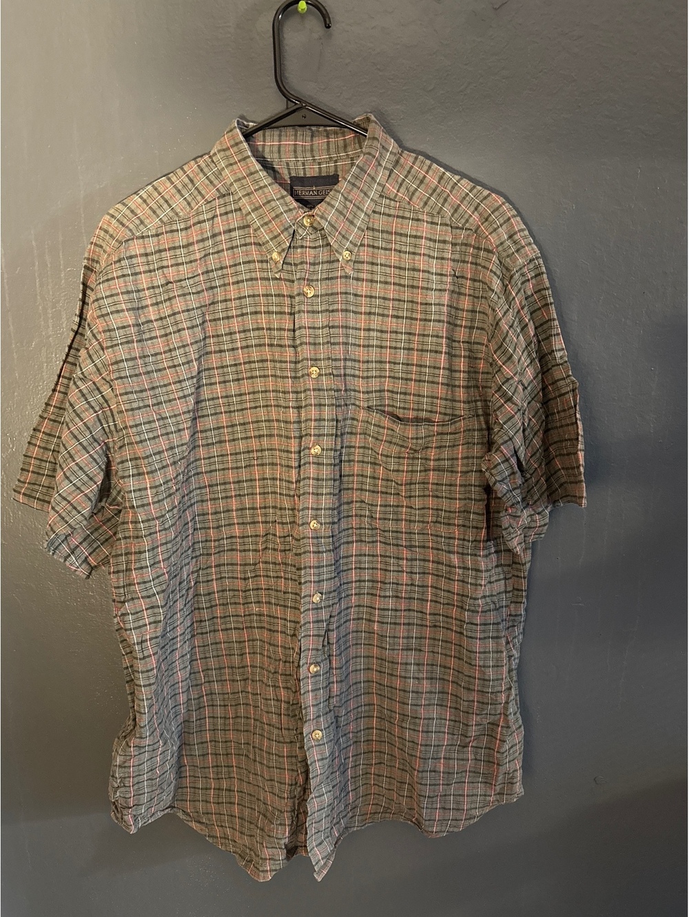 Herman Geist Men's Short Sleeve Button-Up Plaid Shirt